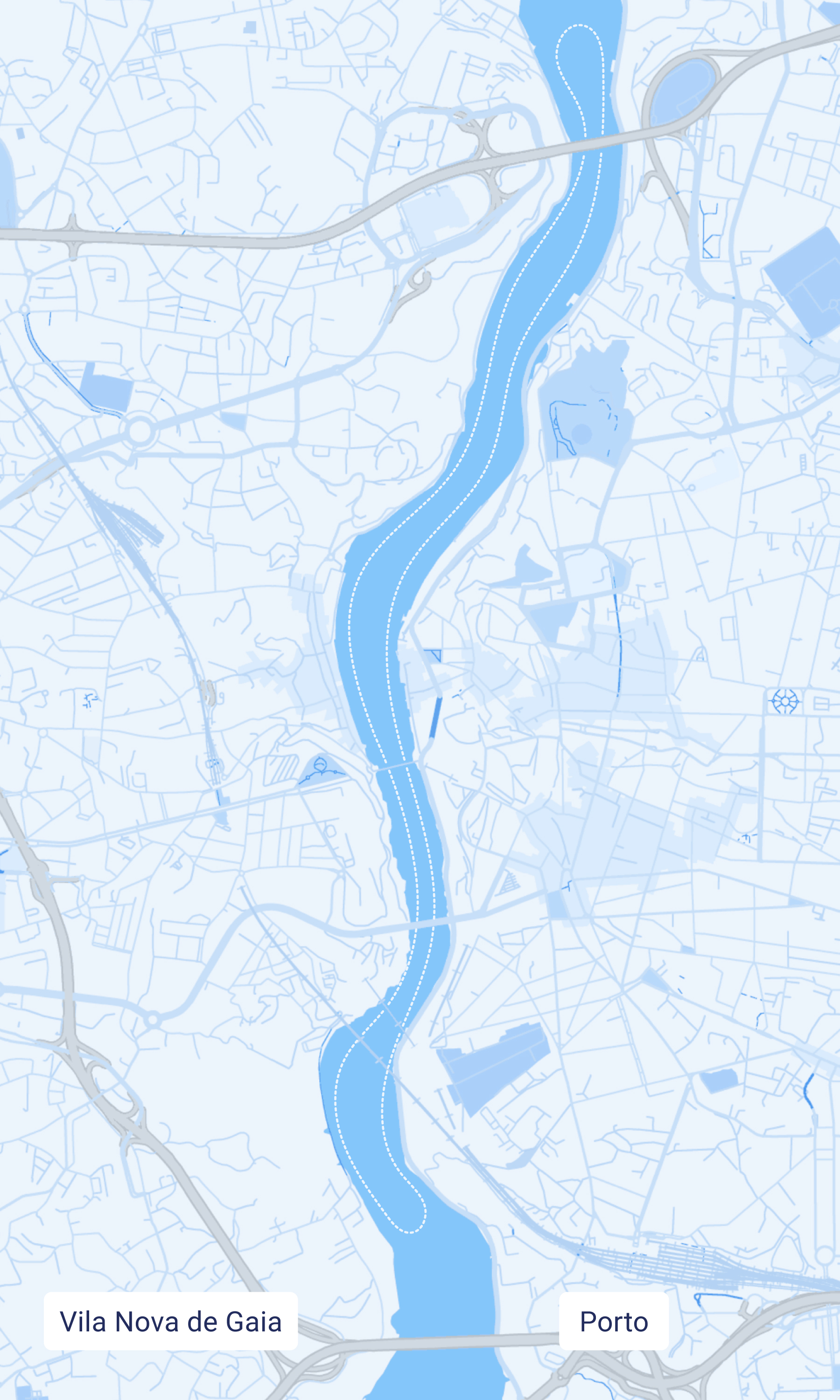 Mapa do percurso do tour das pontes no Rio Douro